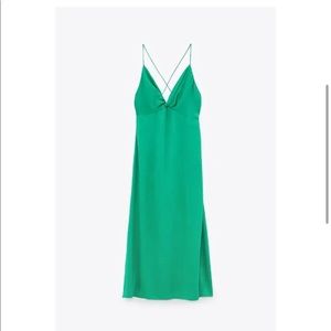 Zara Green Satin Camisole Dress NWT